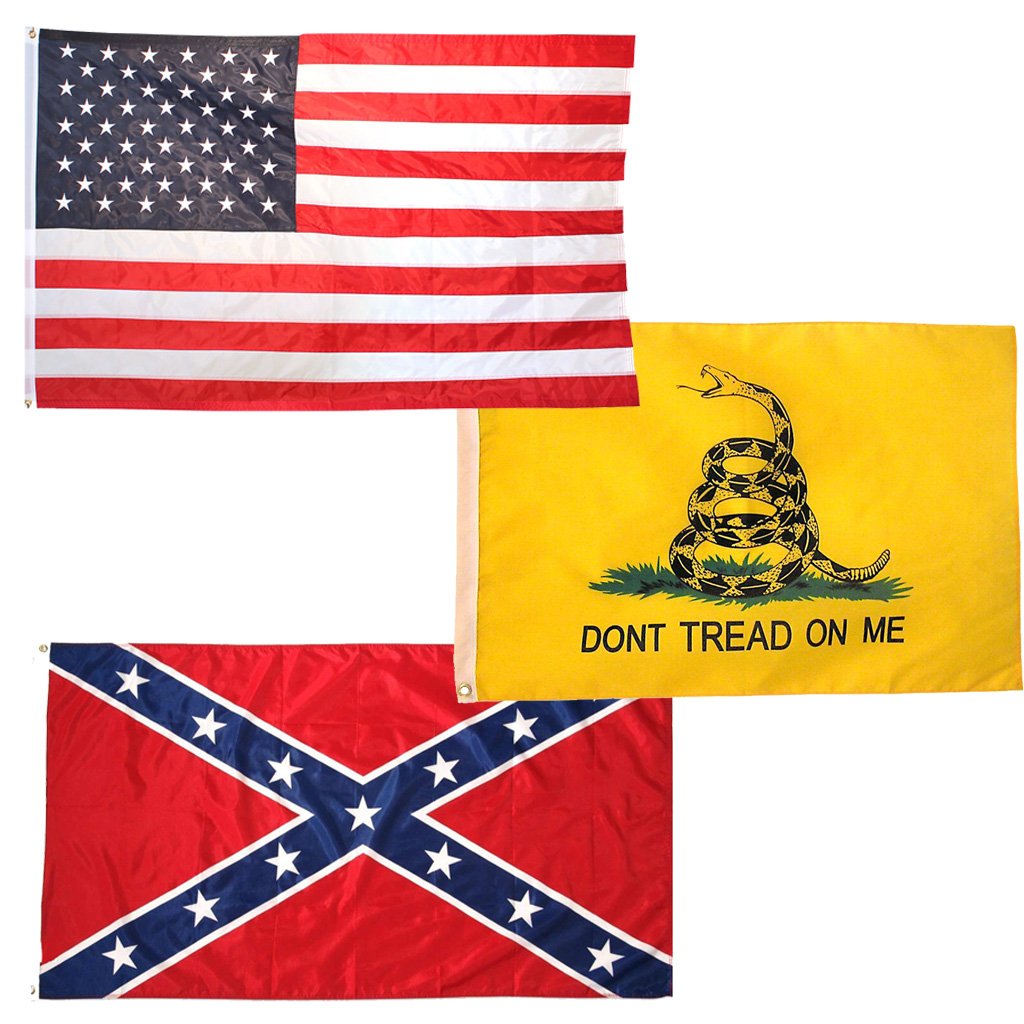 USA-Gadsden-Confederate Poly 3 Flag Set